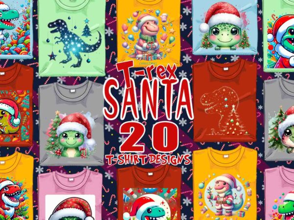 Colourful christmas santa rex t-shirt design bundle of 20 designs – download instantly retro vintage t-shirt illustration clipart bundle