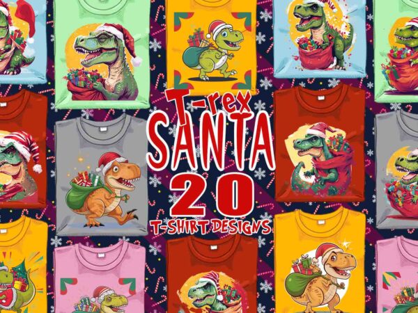 Funny christmas dinosaur santa claus t-shirt design bundle of 20 designs – download instantly retro vintage illustration