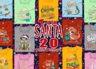 Christmas t-rex santa claus t-shirt design bundle of 20 designs – download instantly t-shirt alert embrace your retro vintage bundle