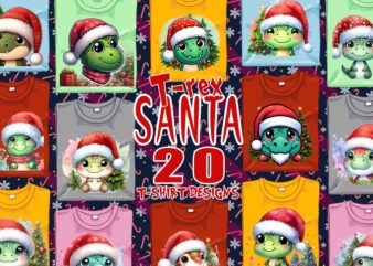 Christmas santa rex t-shirt design bundle of 20 designs – download instantly retro vintage t-shirt illustration clipart bundle