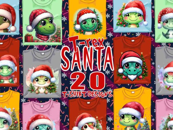 Christmas santa rex t-shirt design bundle of 20 designs – download instantly retro vintage t-shirt illustration clipart bundle