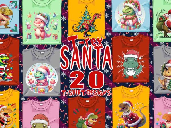 Retro christmas t-rex santa claus t-shirt design bundle of 20 designs