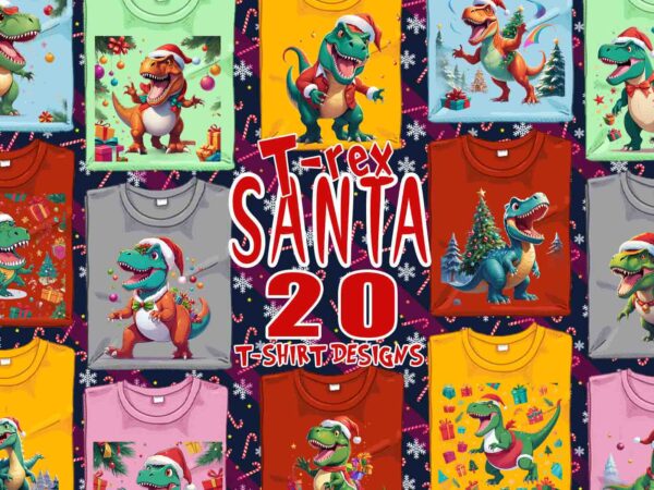 20 trendy christmas festive dino claus t-shirt design bundle