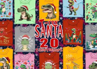 Colourful christmas santa rex t-shirt design bundle of 20 designs – download instantly retro vintage t-shirt bundle