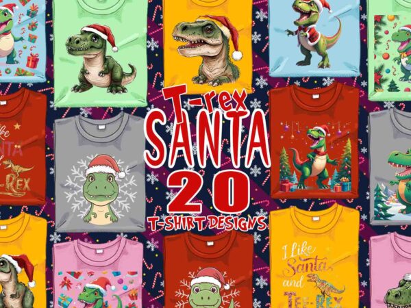 Colourful christmas santa rex t-shirt design bundle of 20 designs – download instantly retro vintage t-shirt bundle