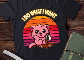 TA160-Vintage Sunset Pink Cat I Do What I Want, Boy Girl Funny T-Shirt