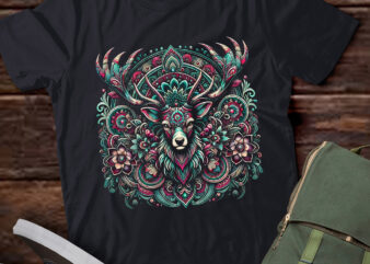 TD29-Cool Festive Winter Holiday Nordic Reindeer Mandala Graphic T-Shirt