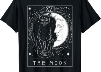 Tarot Card Crescent Moon And Cat Graphic T-Shirt