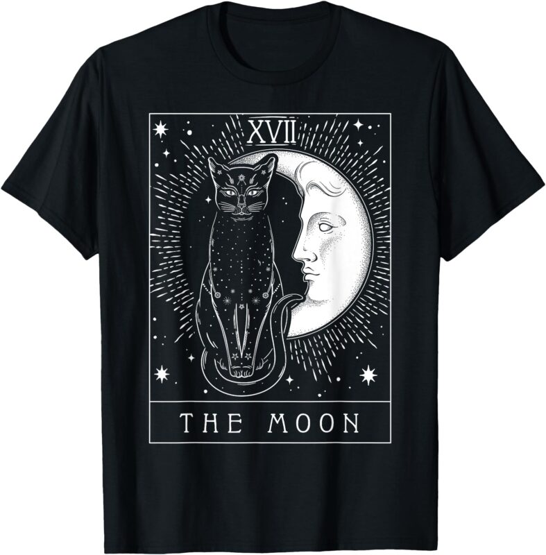 Tarot Card Crescent Moon And Cat Graphic T-Shirt