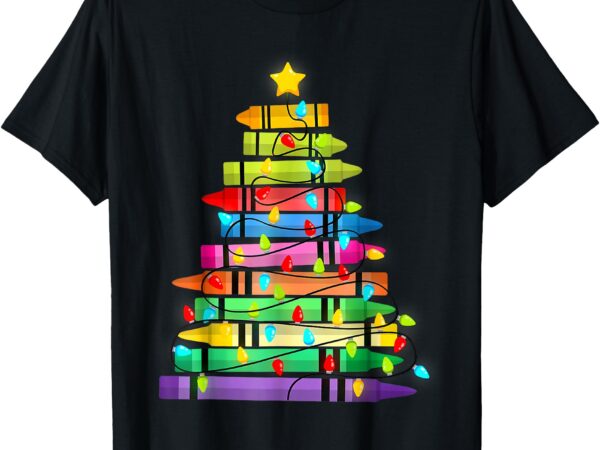 Teacher crayon christmas tree lights student school xmas t-shirt