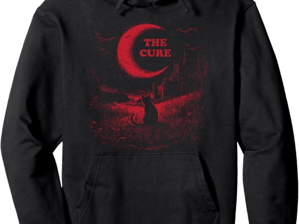 The cure vintage cat moon funny the cure cat lover women men pullover hoodie t shirt designs for sale