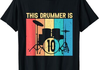 This Drummer Is 10 Year Old Bday 10th Birthday Drum Theme T-Shirt