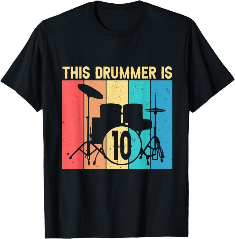 This Drummer Is 10 Year Old Bday 10th Birthday Drum Theme T-Shirt