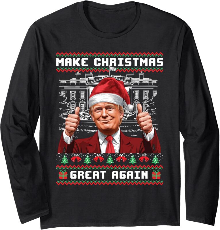 Trump Christmas Pajama Funny Make Christmas Great Again Ugly Long Sleeve T-Shirt