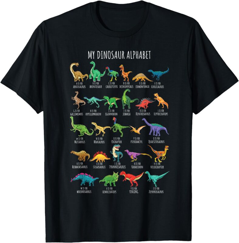 Types Of Dinosaurs Alphabet A-Z ABC Dino Identification Short Sleeve T-Shirt