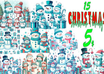 15 Popular Christmas Snowman Santa Claus t-shirt design bundle