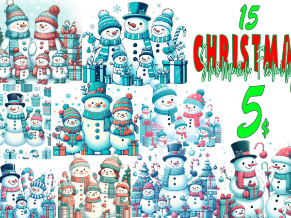 15 popular christmas snowman santa claus t-shirt design bundle