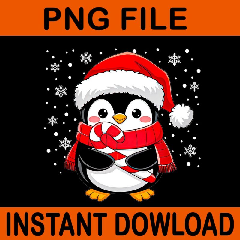 Penguin Christmas Candy Cane Winter PNG, Penguin Christmas PNG