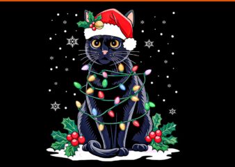 Black Cat Christmas PNG, Santa Hat Funny Meowy Cats PNG