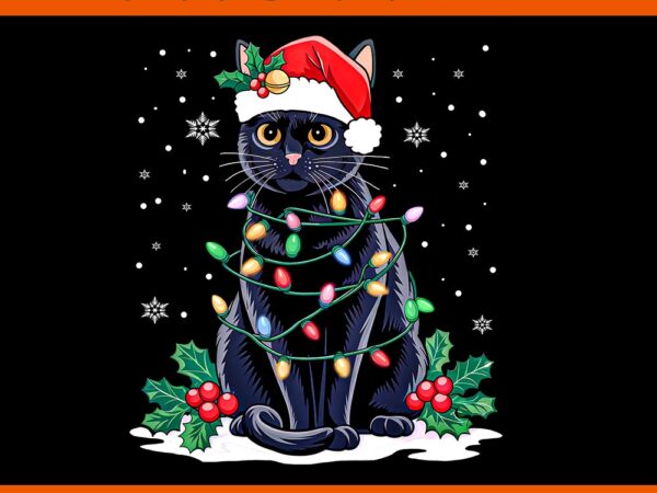 Black cat christmas png, santa hat funny meowy cats png t shirt template