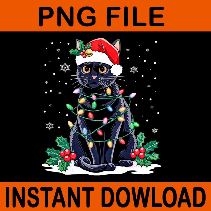 Black Cat Christmas PNG, Santa Hat Funny Meowy Cats PNG