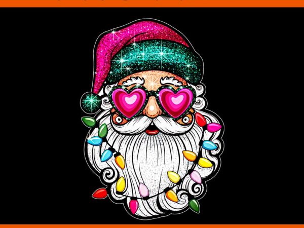 Santa with sunglasses christmas lights pink santa png t shirt template vector