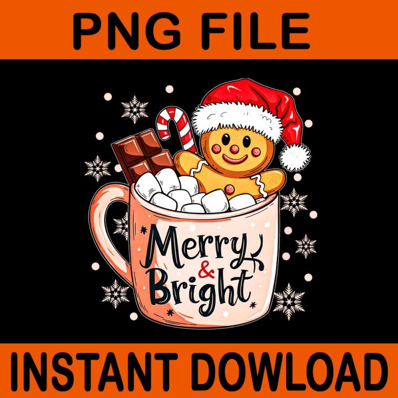 Merry And Bright Christmas Gingerbread Man PNG