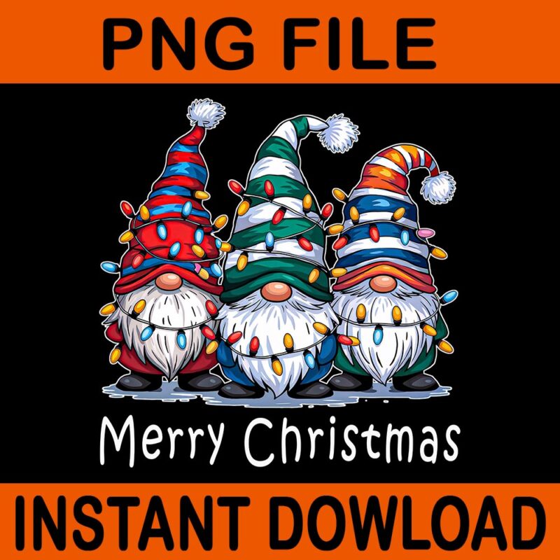 Gnomes Merry Christmas Light PNG, Family Gnome Xmas PNG