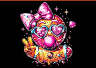 Pink Gingerbread Girl With Sunglasses Blowing Bubble Xmas PNG