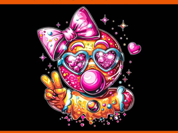 Pink gingerbread girl with sunglasses blowing bubble xmas png t shirt illustration