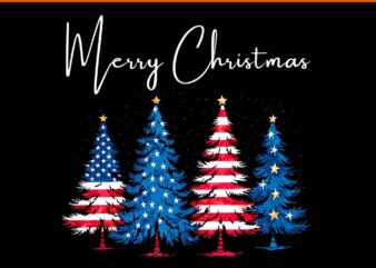 Patriotic Christmas Tree With American Flag Colors PNG, Merry Christmas Tree Patriotic PNG