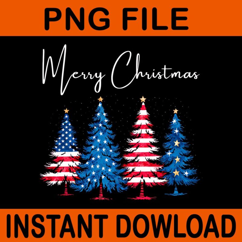 Patriotic Christmas Tree With American Flag Colors PNG, Merry Christmas Tree Patriotic PNG