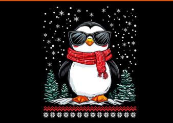 Funny Christmas Penguin With Sunglasses Ugly Christmas PNG