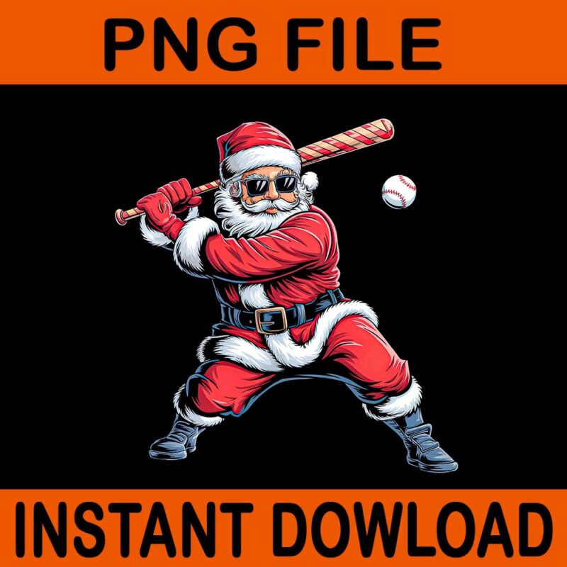 Santa Playing Baseball Christmas PNG, Christmas Baseball Player PNG, Santa Baseball PNG