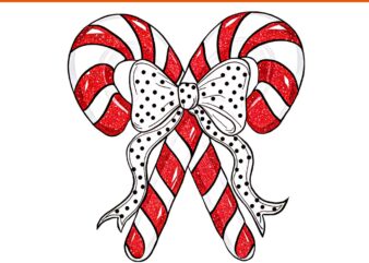 Coquette Bow Candy Cane Christmas Season PNG