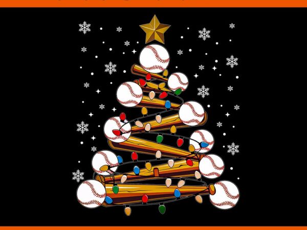 Baseball christmas tree light png, baseball tree xmas png t shirt template