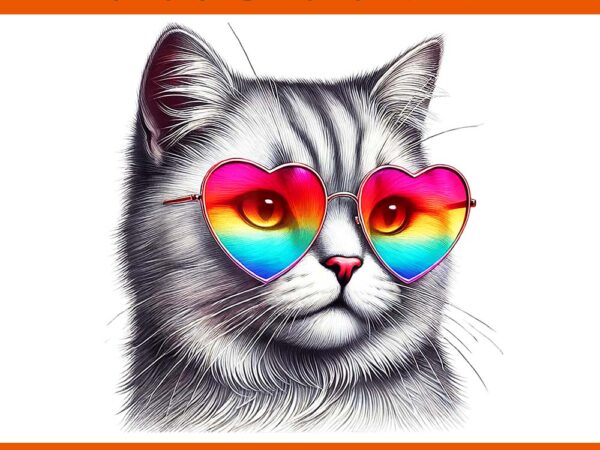 Cute valentines day grey cat heart sunglasses png t shirt vector file