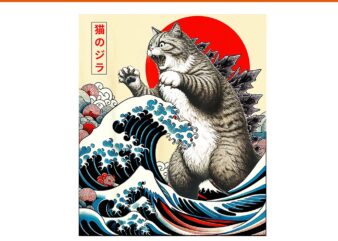 Catzilla Cat Japanese Art Funny Cat PNG