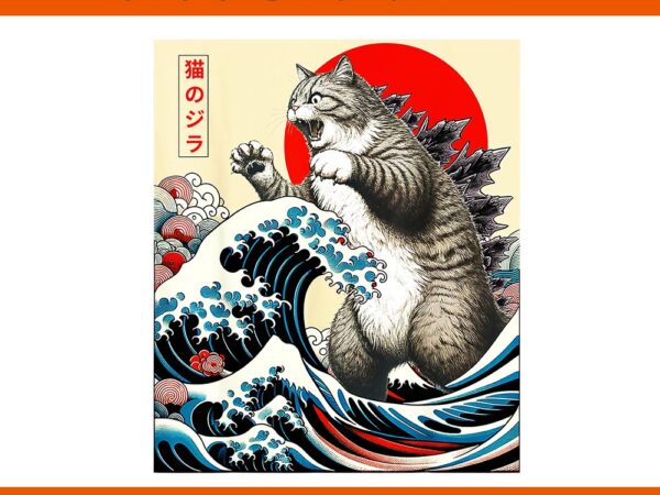 Catzilla cat japanese art funny cat png t shirt vector file