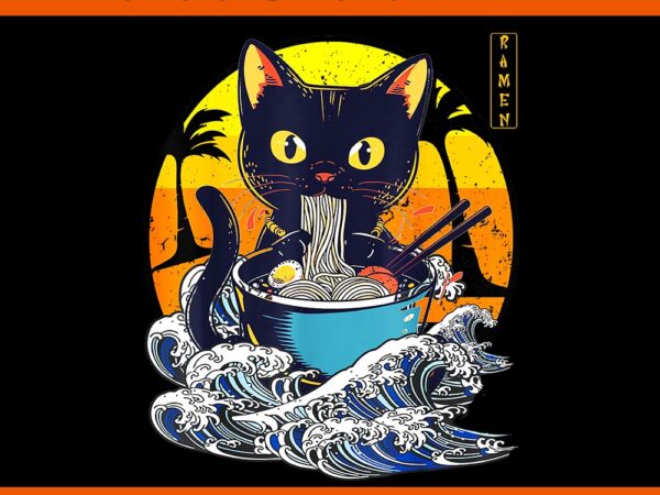 Funny japanese cat ramen anime png, kawaii cat png t shirt graphic design