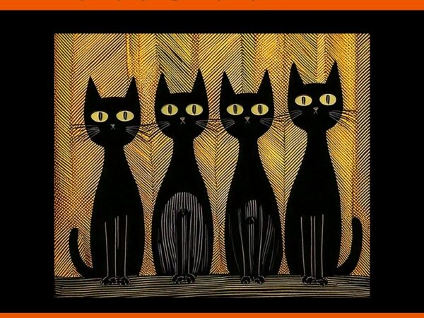 Retro inspired black cats against a cool wavy pattern png t shirt design online