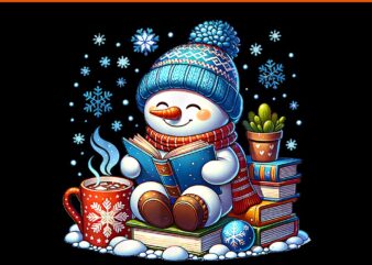 Snowman Reading Book Lovers Christmas PNG, Snowman Bookworm Librarian PNG