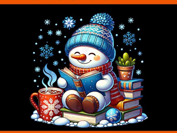 Snowman reading book lovers christmas png, snowman bookworm librarian png t shirt template vector