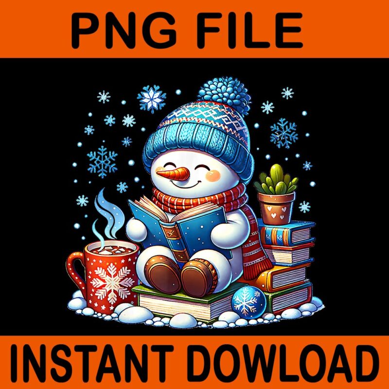 Snowman Reading Book Lovers Christmas PNG, Snowman Bookworm Librarian PNG