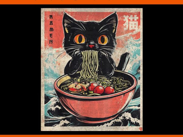 Cat ramen japanese png, kawaii cat anime png t shirt vector file