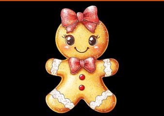 Coquette Bow Christmas Girly Gingerbread Cookie Baking PNG, Gingerbread Gril Christmas PNG