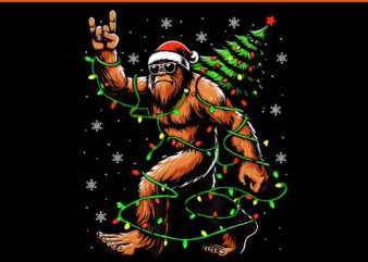 Santa Bigfoot Christmas Tree Xmas Lights PNG