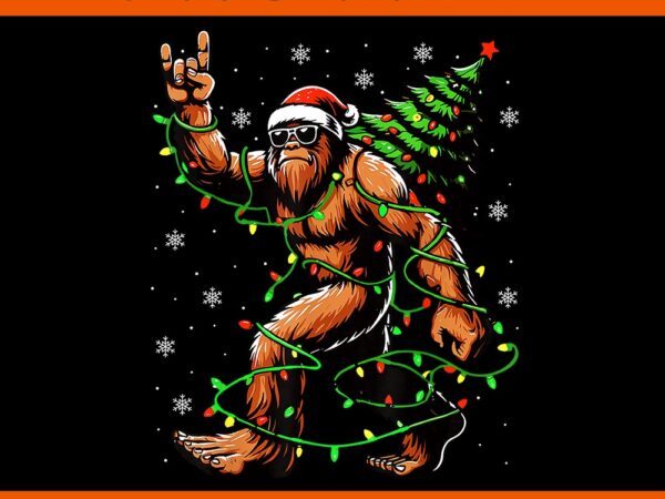 Santa bigfoot christmas tree xmas lights png t shirt template vector