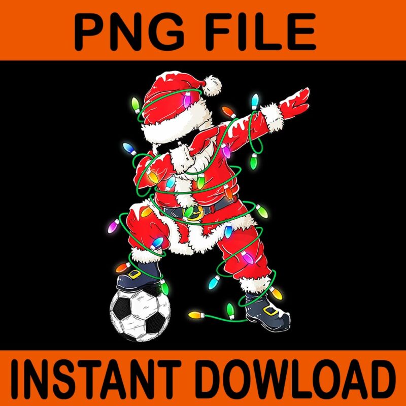 Dabbing Santa Xmas Lights Soccer Christmas PNG, Santa Soccer Christmas PNG