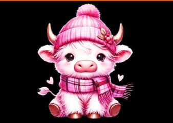 Cute Baby Highland Cow With Plaid Scarf Valentine Scottish PNG